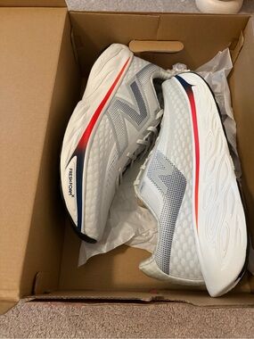 New Balance 1080 Fresh Foam Men’s Running Shoes - White with Red & Navy Accents